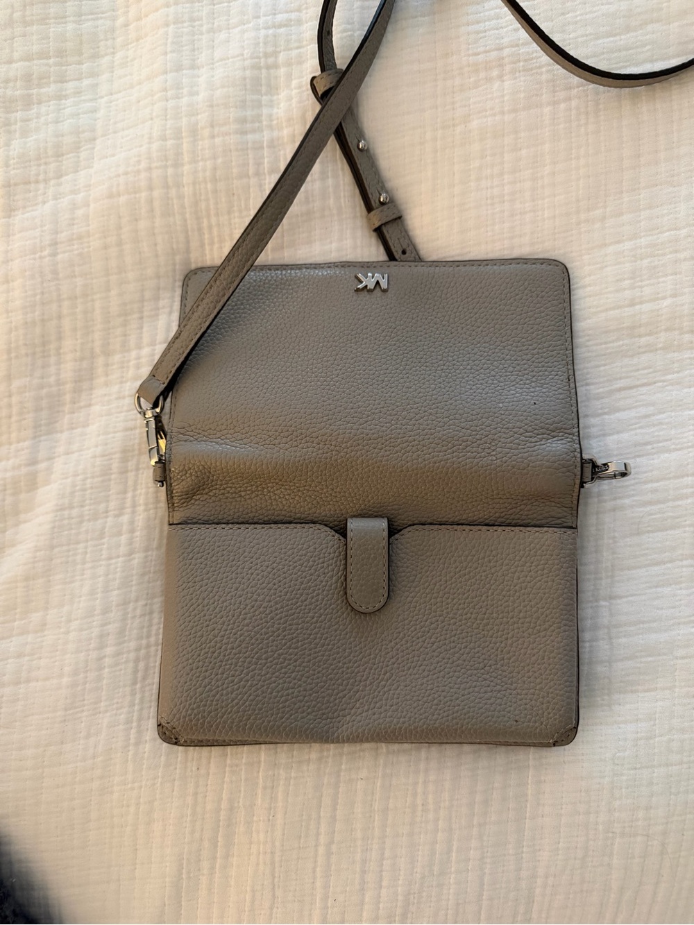 Michael Kors Grey Pebbled Leather Crossbody Wallet